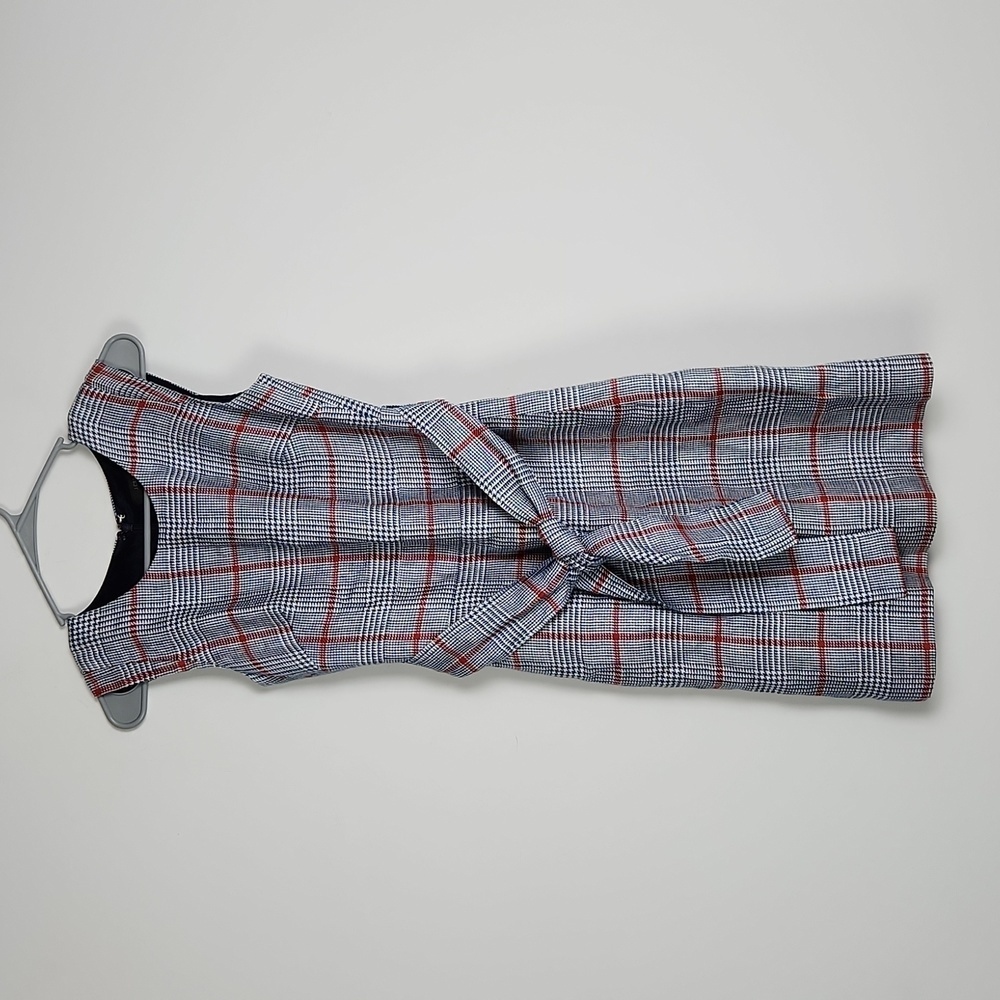J. Crew Gray and Red Plaid Sleeveless Tie-Waist Mini Dress